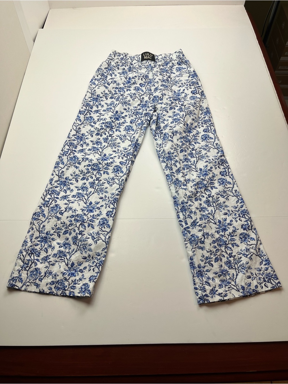 Lulu Mac Blue White Floral Womens XS Pull-on Cotton Pants Pockets Sleep Casual‎